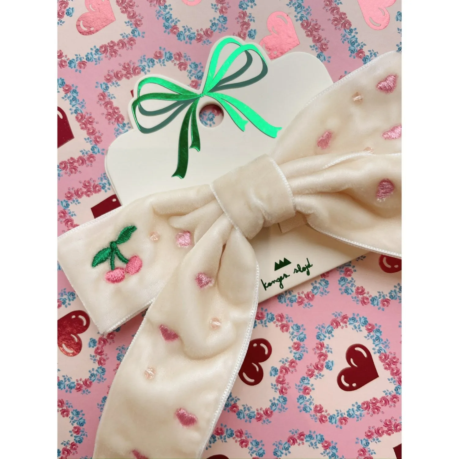 Konges Sl?jd Pearled Ivory Velvet Bow Pearly Hair Clip