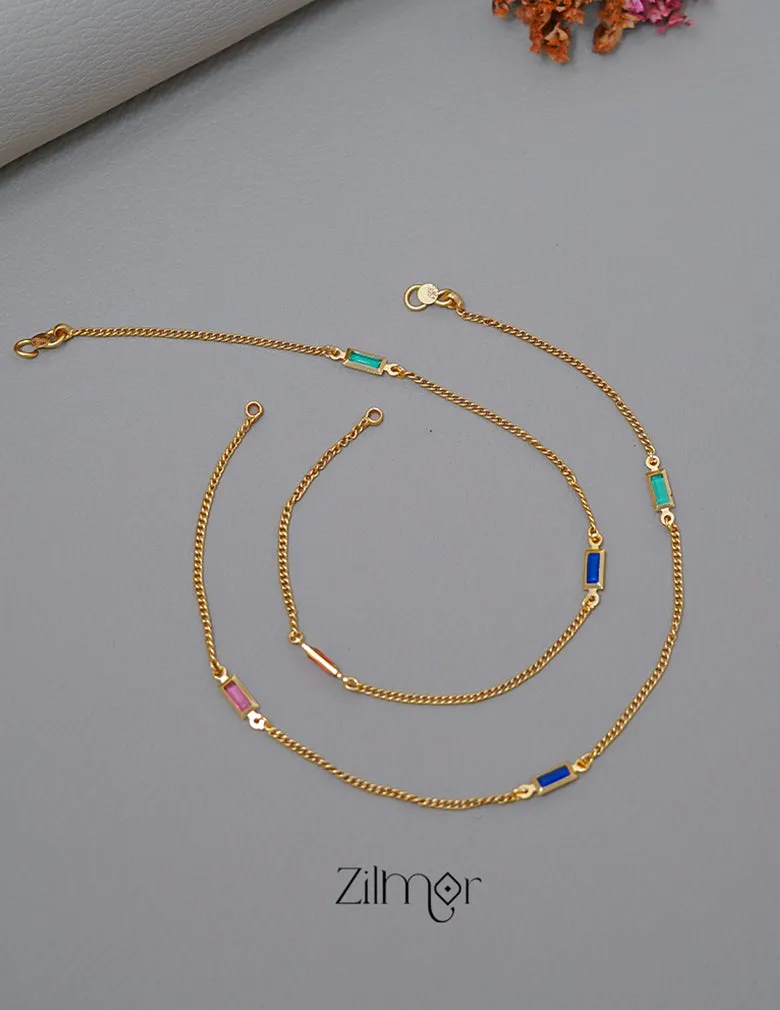 KT1011541 - Gold Toned pair Multi Kemp Stone Anklet