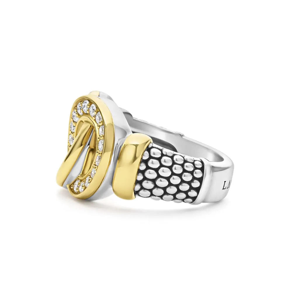 Lagos Signature Caviar Two-Tone Interlocking Diamond Statement Ring
