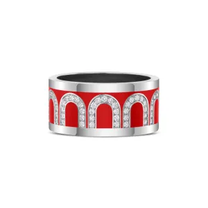 L'Arc de DAVIDOR Ring GM, 18k White Gold with Fraise Lacquered Ceramic and Arcade Diamonds