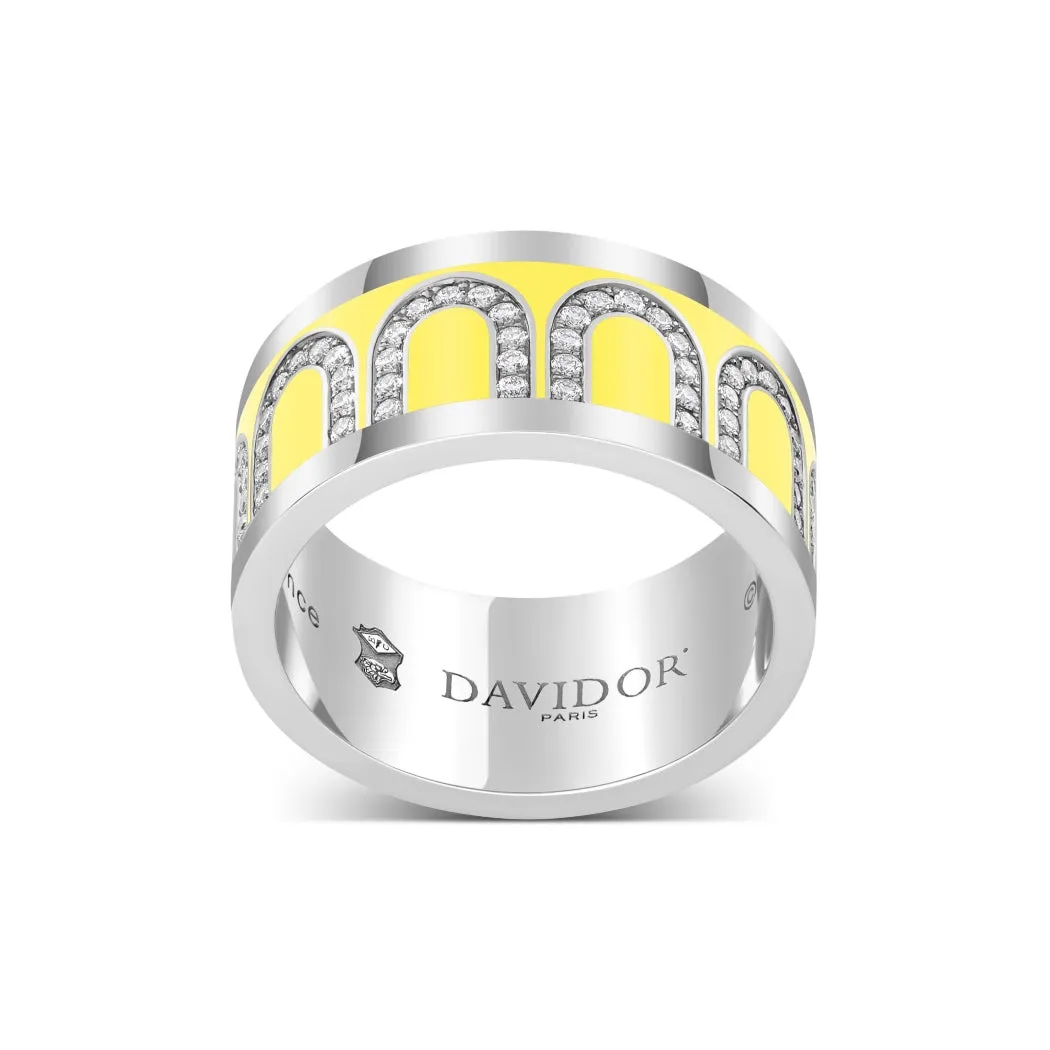 L'Arc de DAVIDOR Ring GM, 18k White Gold with Limoncello Lacquered Ceramic and Arcade Diamonds