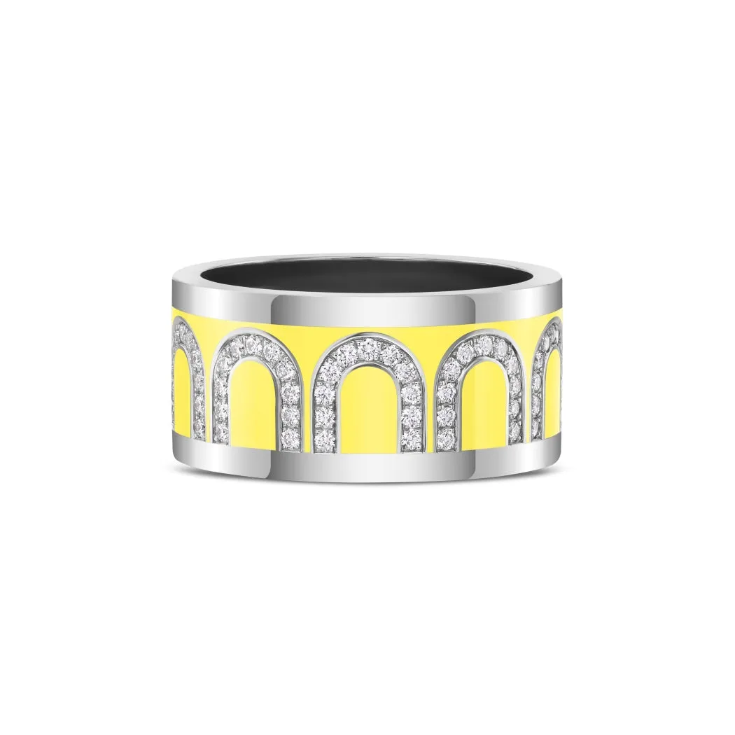L'Arc de DAVIDOR Ring GM, 18k White Gold with Limoncello Lacquered Ceramic and Arcade Diamonds