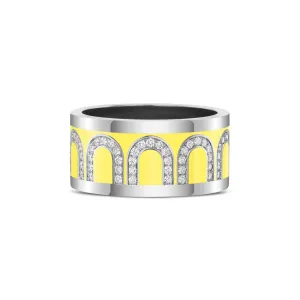 L'Arc de DAVIDOR Ring GM, 18k White Gold with Limoncello Lacquered Ceramic and Arcade Diamonds
