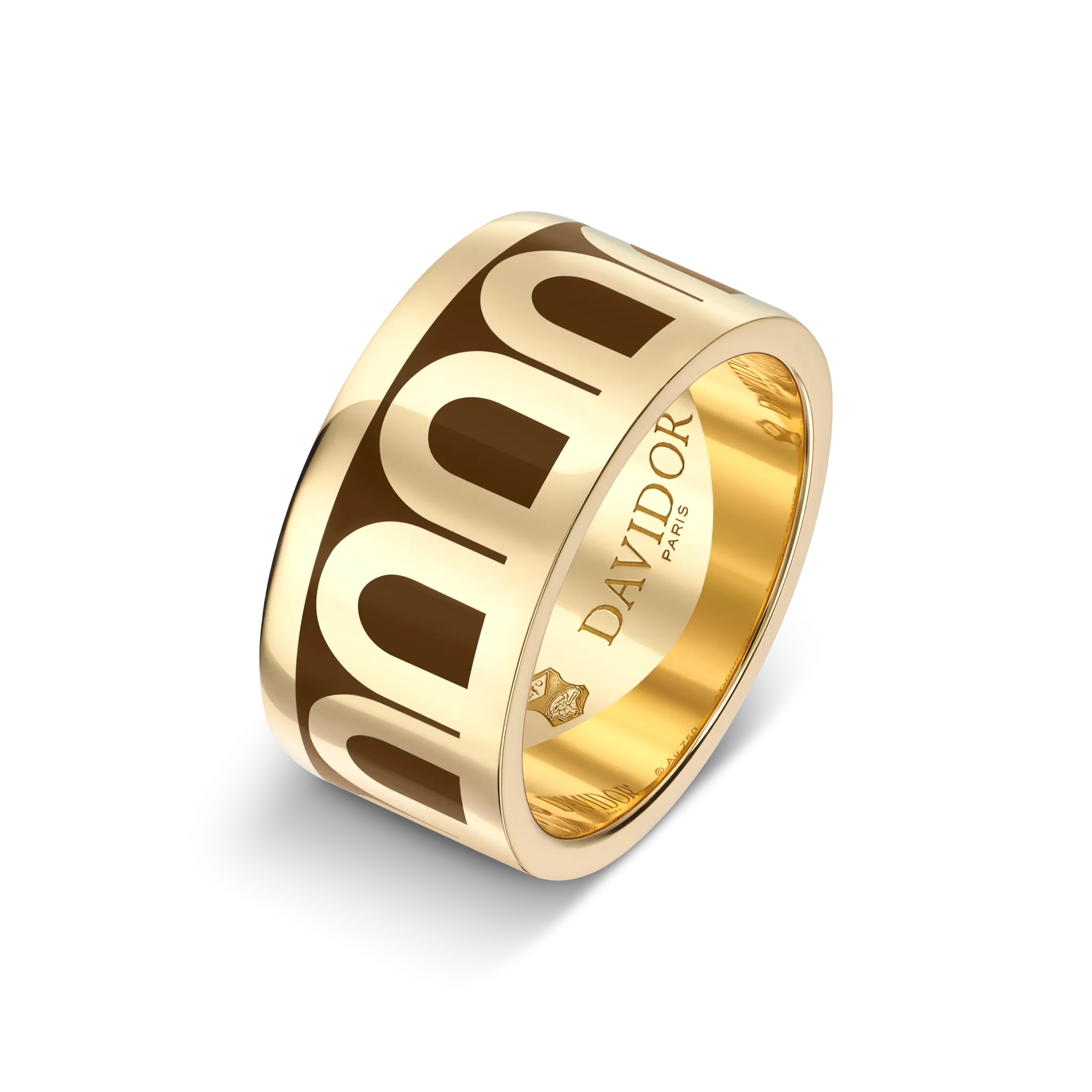 L'Arc de DAVIDOR Ring GM, 18k Yellow Gold with Cognac Lacquered Ceramic