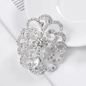 Large Rhinestone Crystal Gold or Silver Brooch BR-91