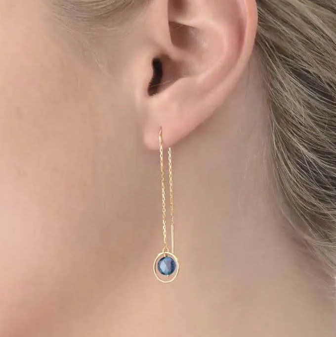 Long Chain Eclipse Earrings Blue Topaz - 18k Gold