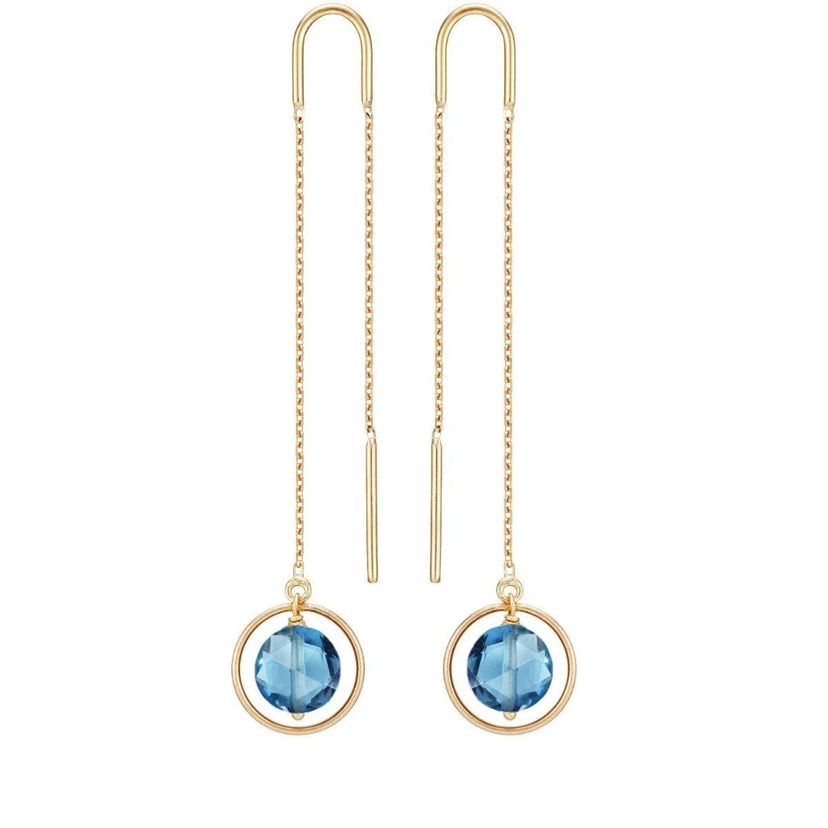 Long Chain Eclipse Earrings Blue Topaz - 18k Gold