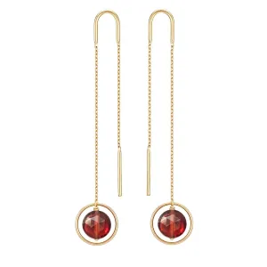 Long Chain Eclipse Earrings Red Garnet - 18k Gold