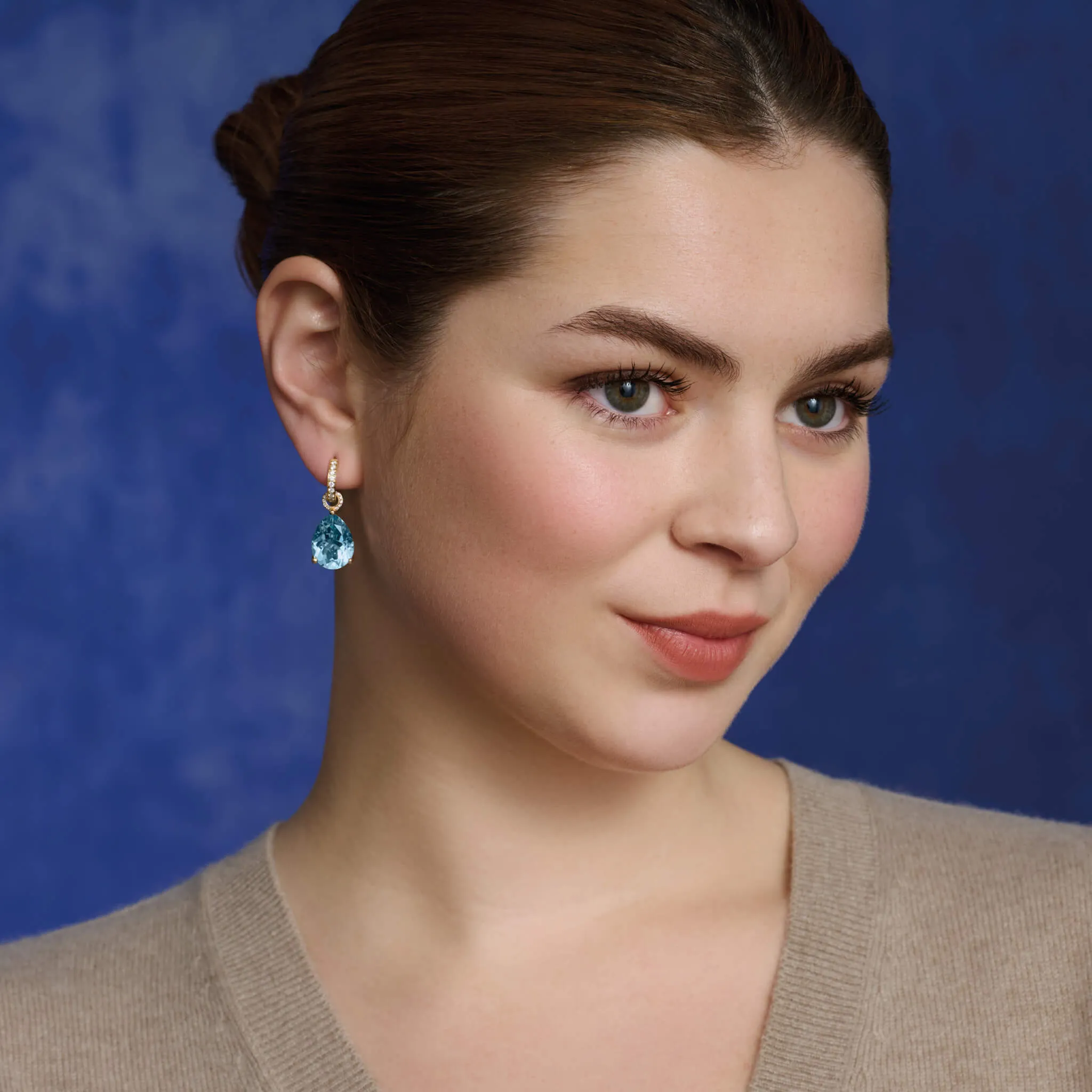 Luiza Earring Drops Yellow Gold - Blue Topaz & Diamond Pav??