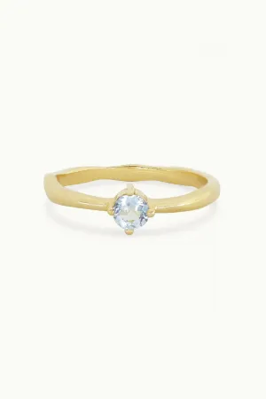 March Aquamarine Gold Birthstone Ring