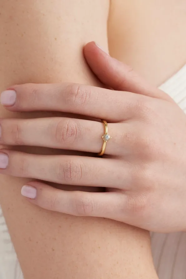 March Aquamarine Gold Birthstone Ring
