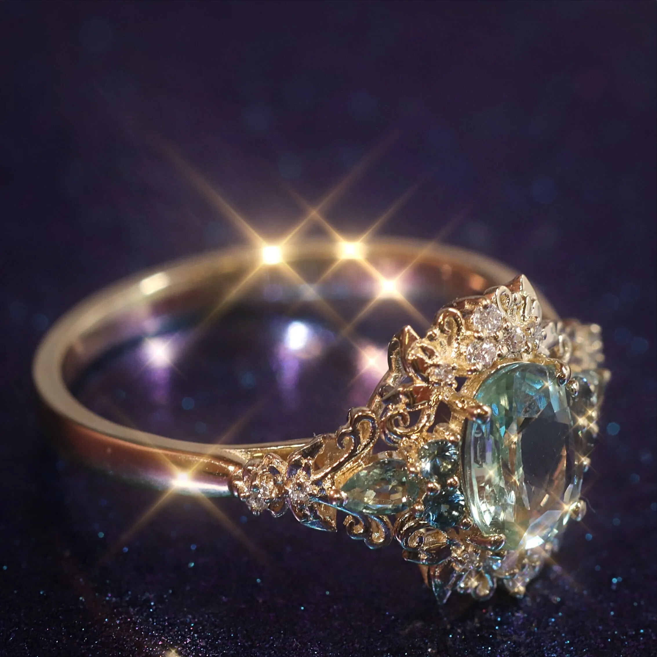 Mariposa 14KT Ring with Sapphire and Diamonds Size 7