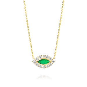 Marquise Evil Eye Colombian Emerald And Diamond Pendant Yellow Gold