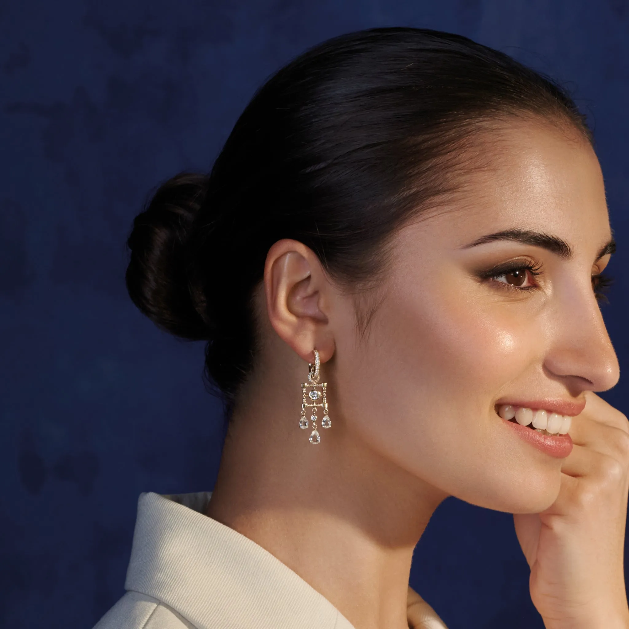 Mashrabiya Trellis Earring Drops Yellow Gold - Rhodolite Garnet & Diamond