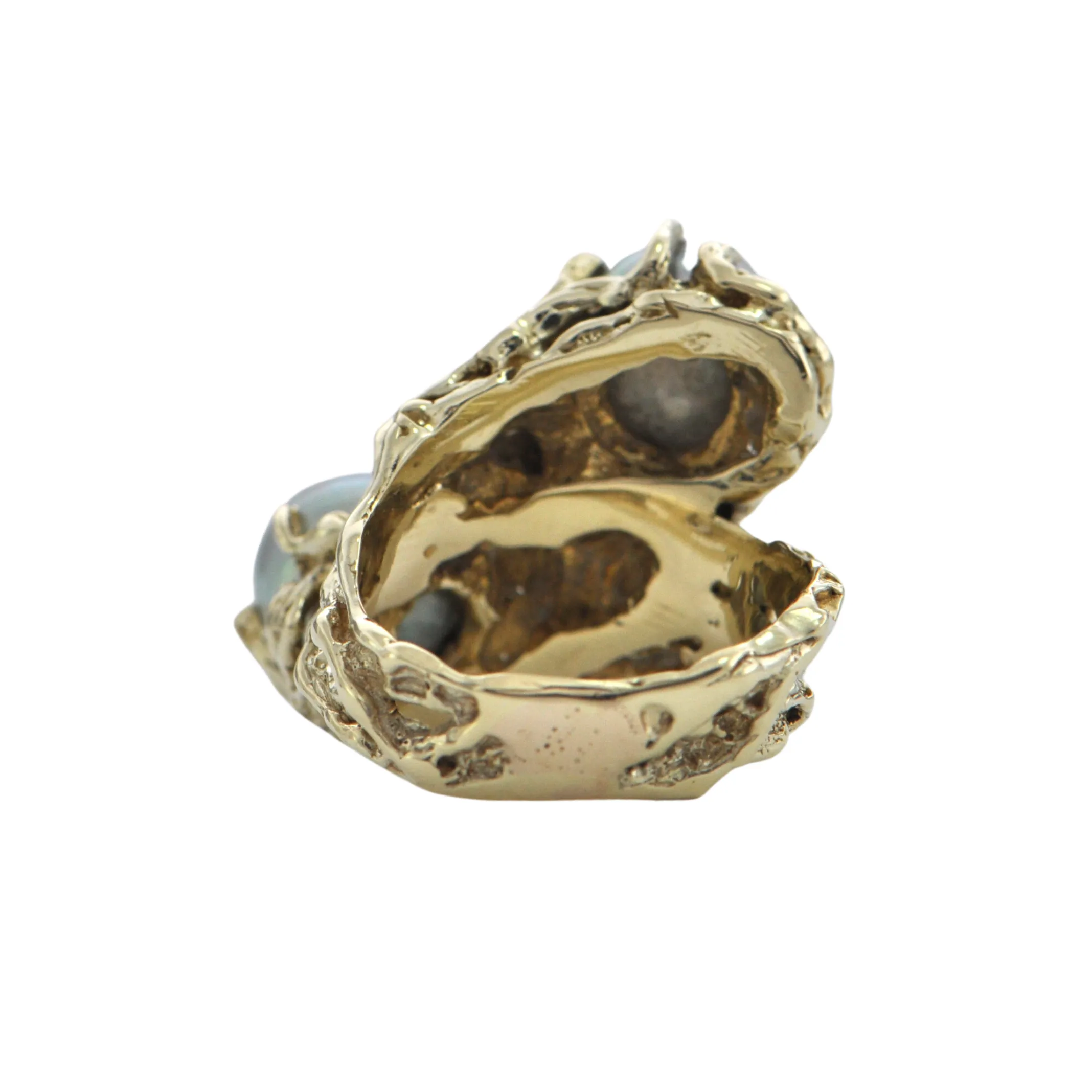 Mid-Century Brutalist style Baroque Pearl 14k Gold Ring