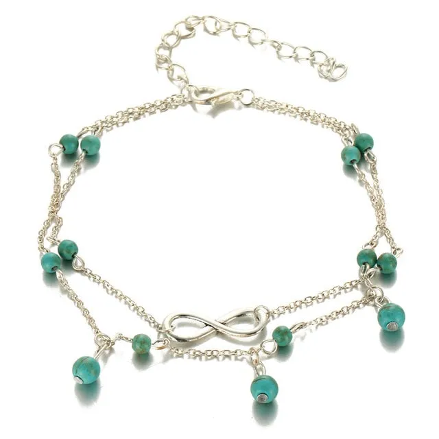 Miss JQ 3pcs/set New Fashion Infinite Anklet Foot Chain For Woman Summer Ankle Bracelet Charm 2 Color Anklets Foot Beach Jewelry