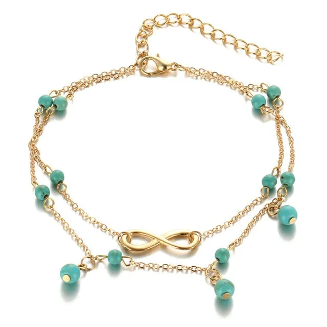 Miss JQ 3pcs/set New Fashion Infinite Anklet Foot Chain For Woman Summer Ankle Bracelet Charm 2 Color Anklets Foot Beach Jewelry