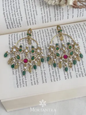 Multicolor Gold Plated Jadau Kundan Earrings - ME1045M