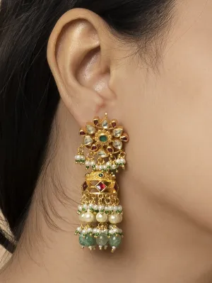 Multicolor Gold Plated Jadau Kundan Earrings - ME1222M