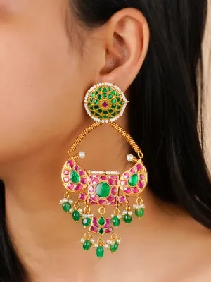 Multicolor Gold Plated Thappa Jadau Kundan Earrings - TJ-E94M
