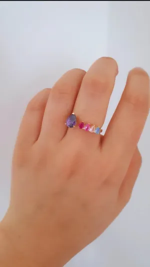 Multicolor Mia Drop Ring - 925 Sterling Silver