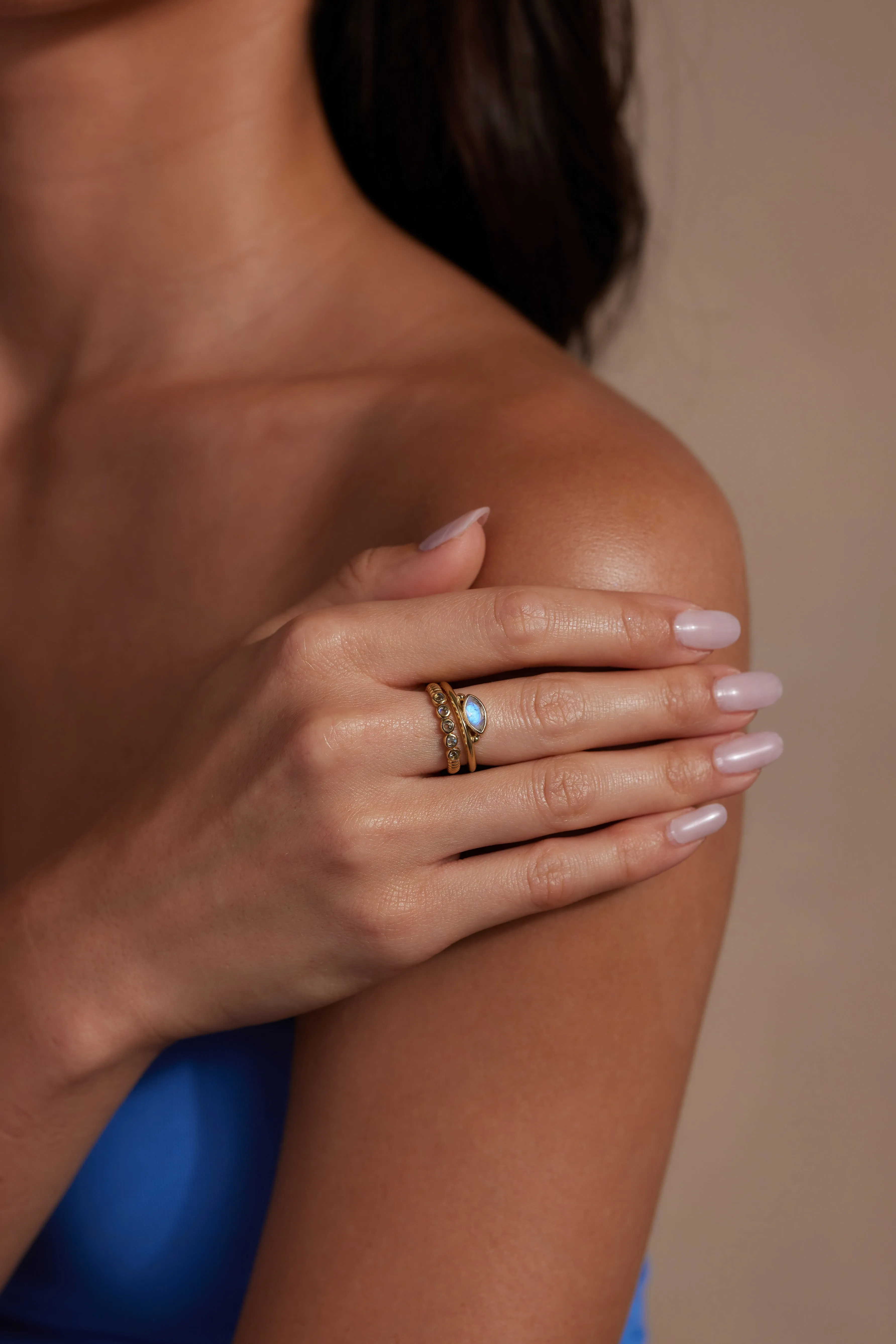 Nyra Marquise Moonstone Gold Stacker