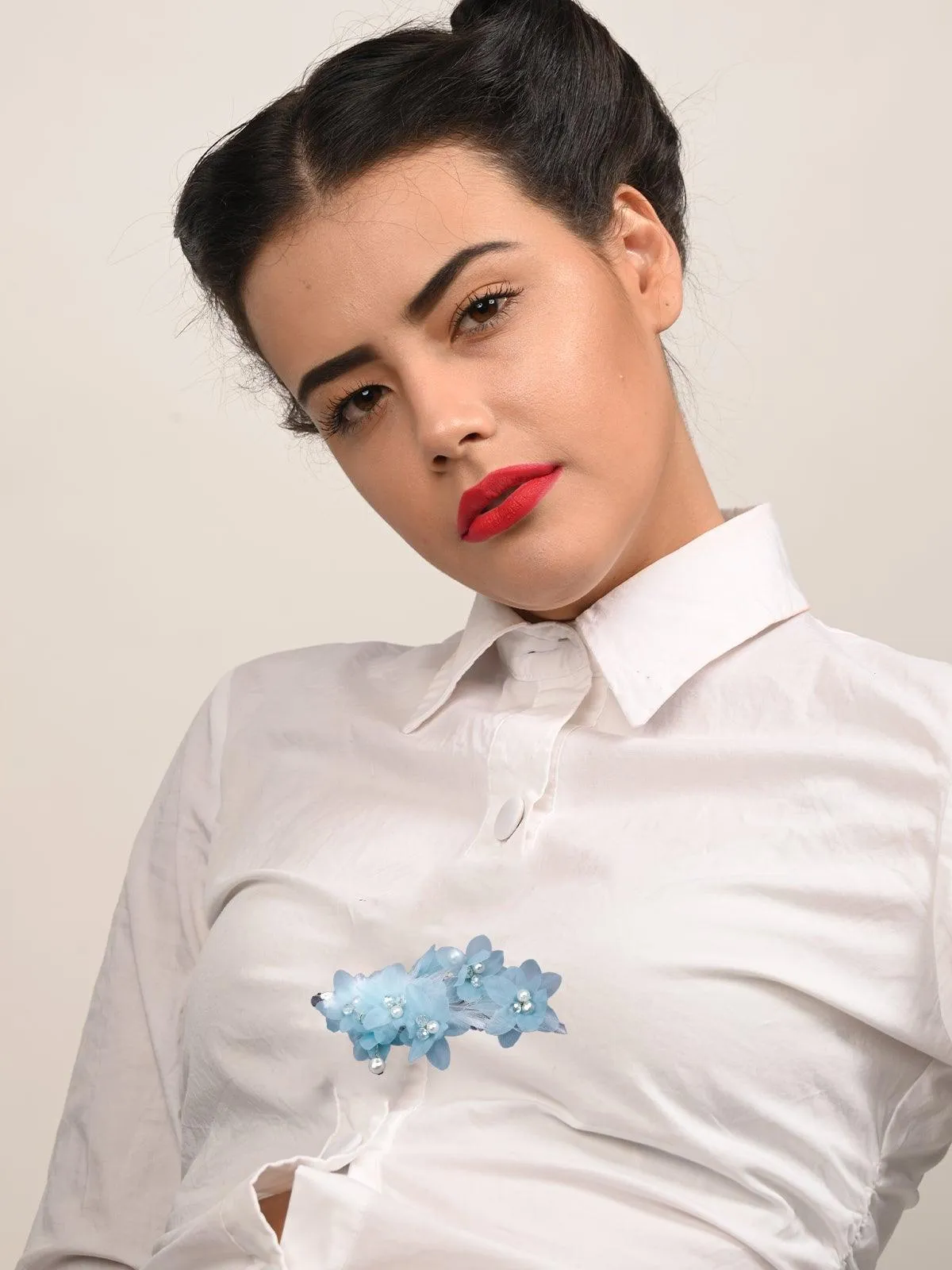 Odette Women Blue Fabric Brooch