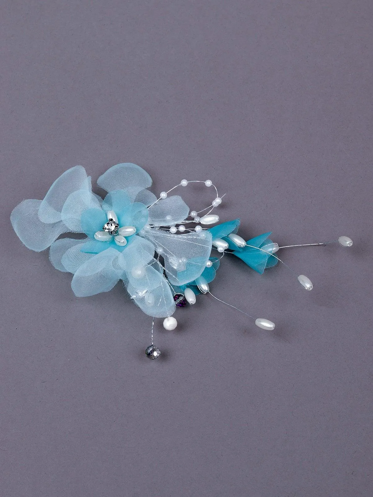 Odette Women Blue Metal Floral Brooch