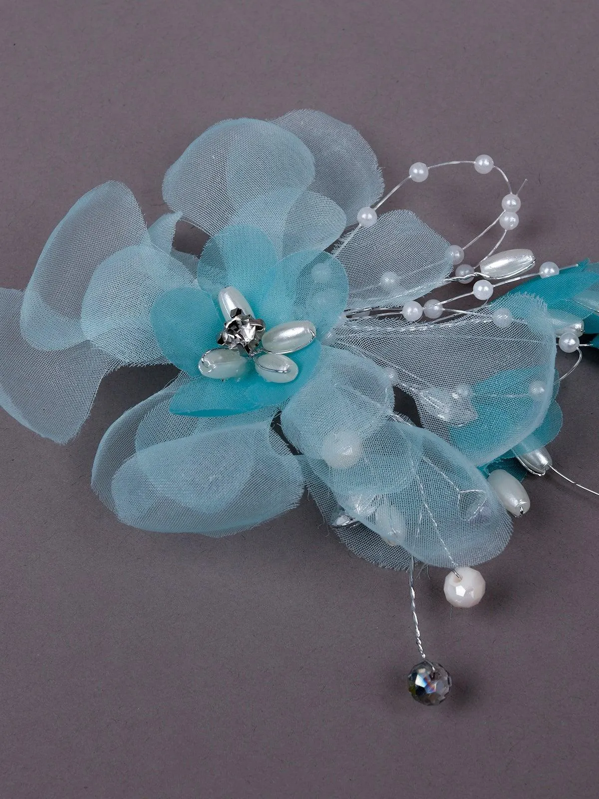 Odette Women Blue Metal Floral Brooch