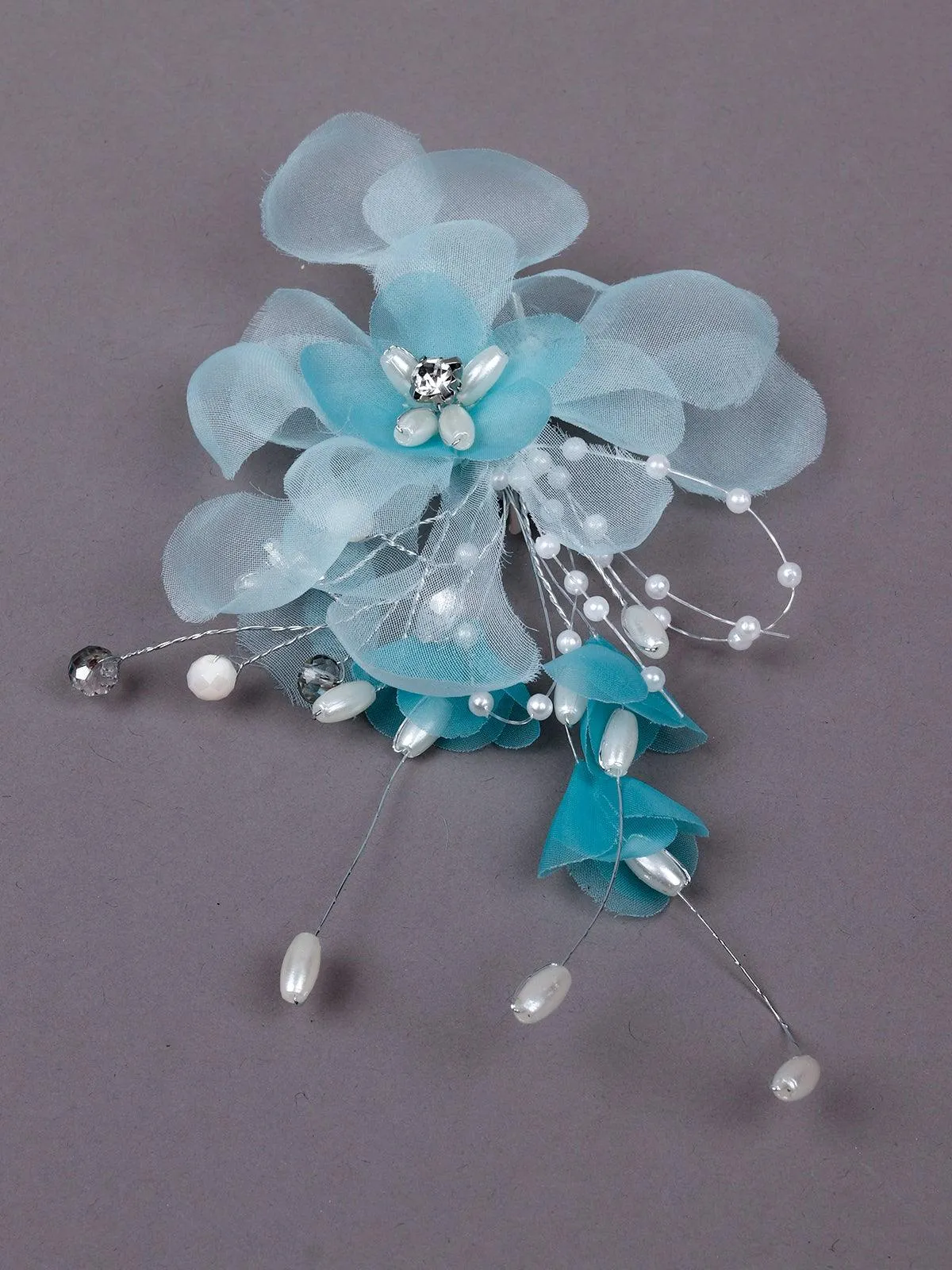 Odette Women Blue Metal Floral Brooch