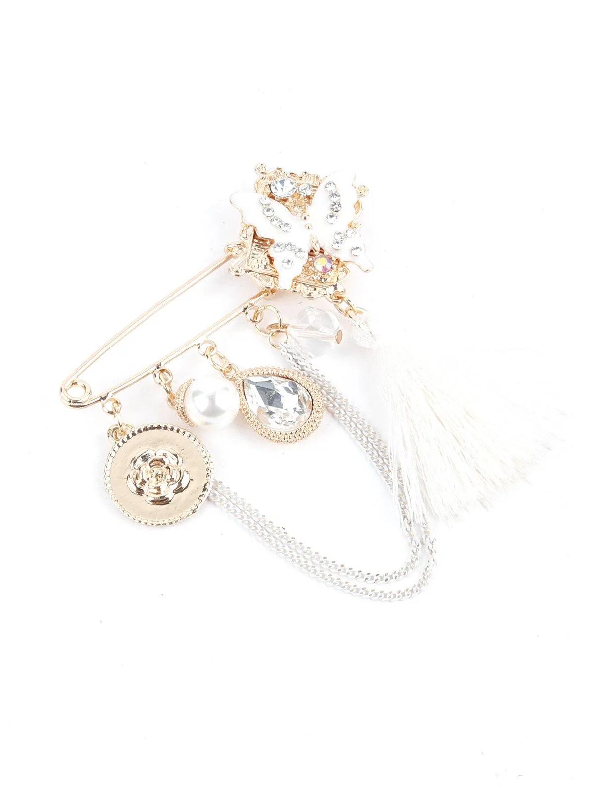 Odette Women Gold And White Metal Brooch