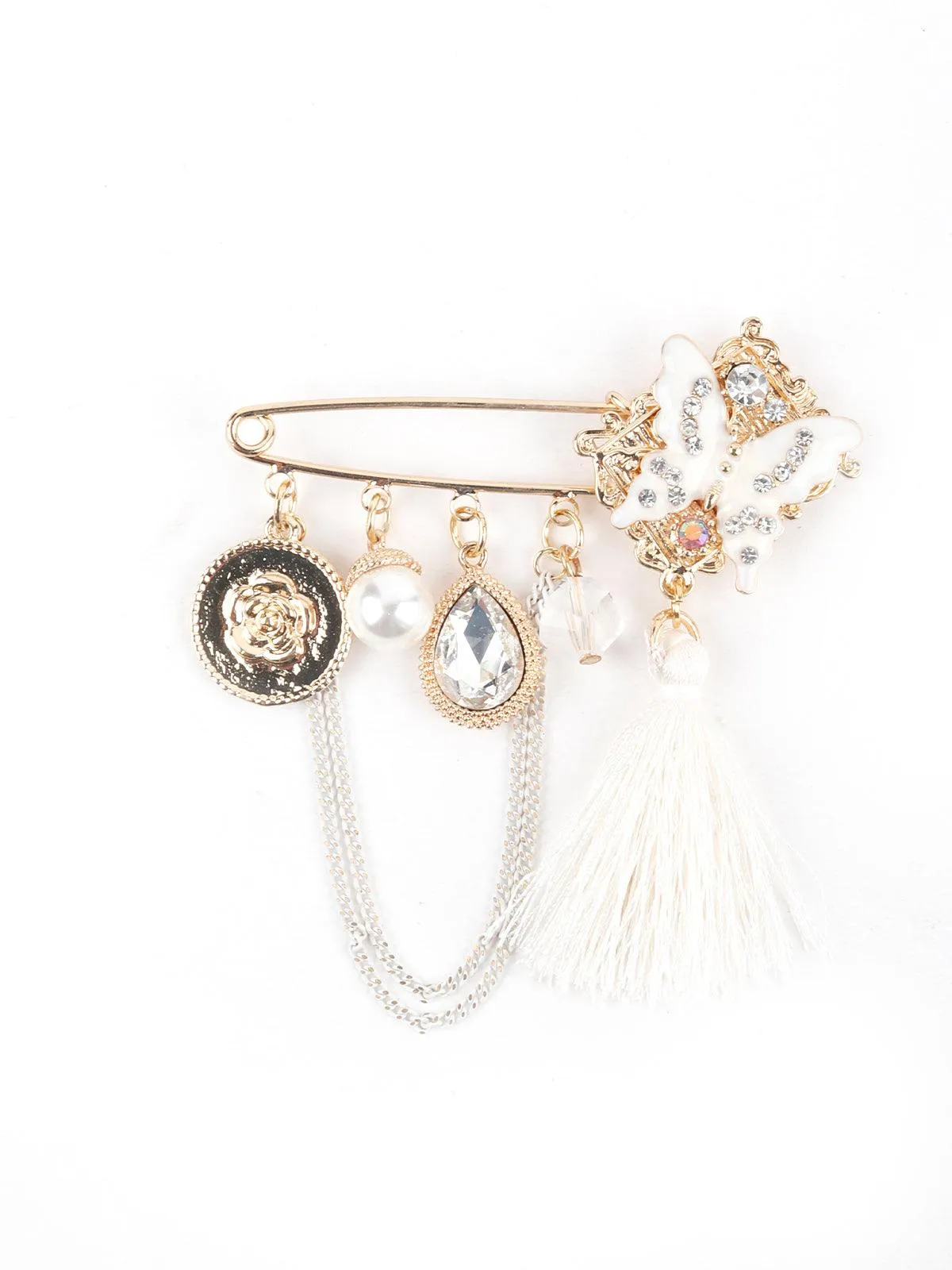 Odette Women Gold And White Metal Brooch