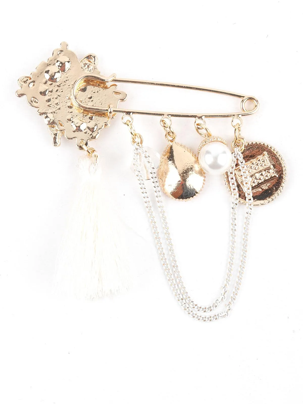 Odette Women Gold And White Metal Brooch