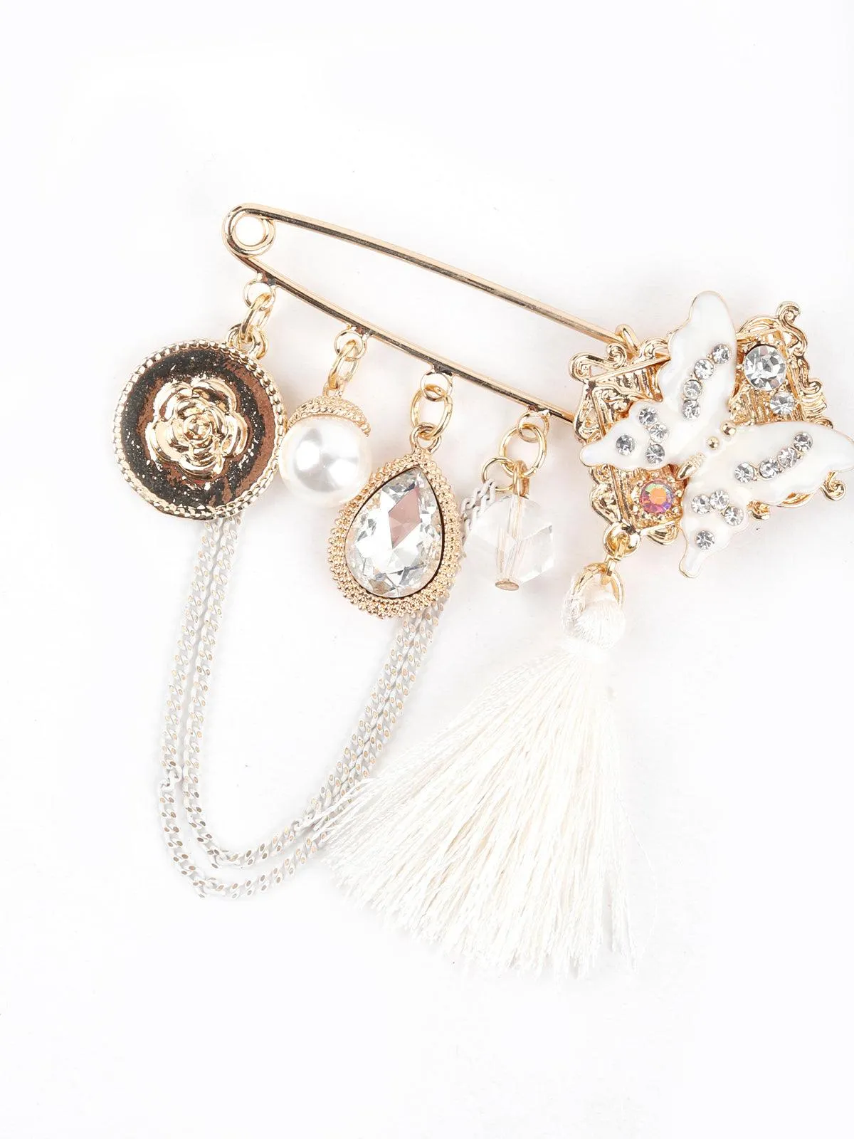 Odette Women Gold And White Metal Brooch