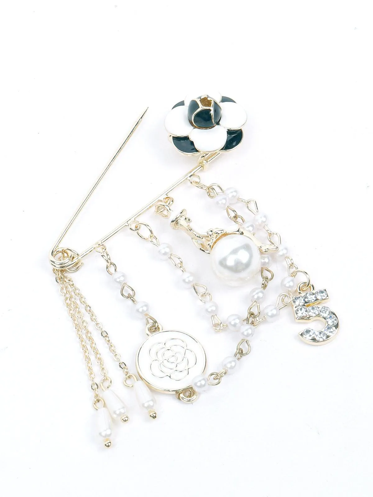 Odette Women Safety Pin Designer Gold-Tone Charms Brooch