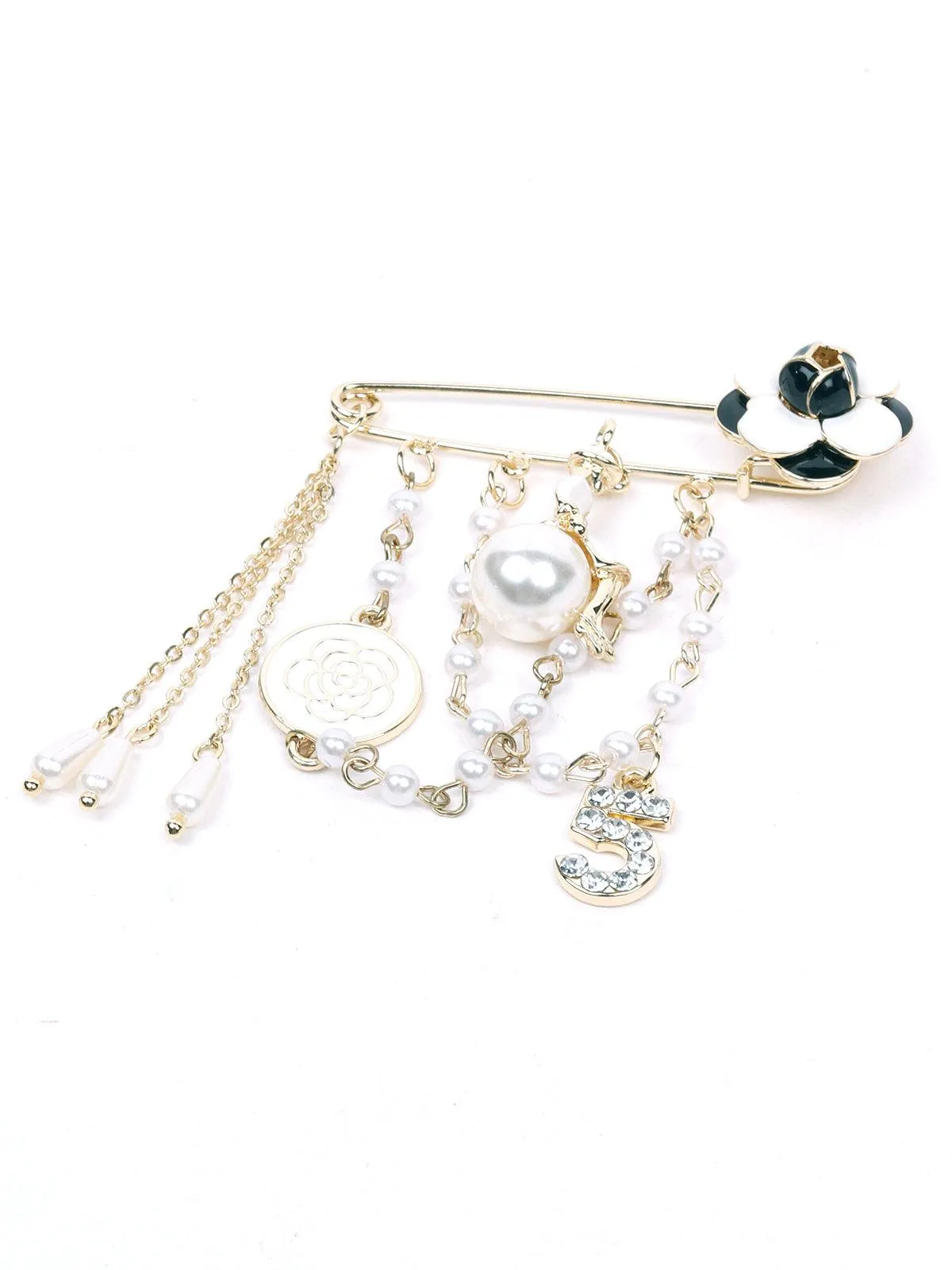 Odette Women Safety Pin Designer Gold-Tone Charms Brooch