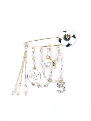 Odette Women Safety Pin Designer Gold-Tone Charms Brooch