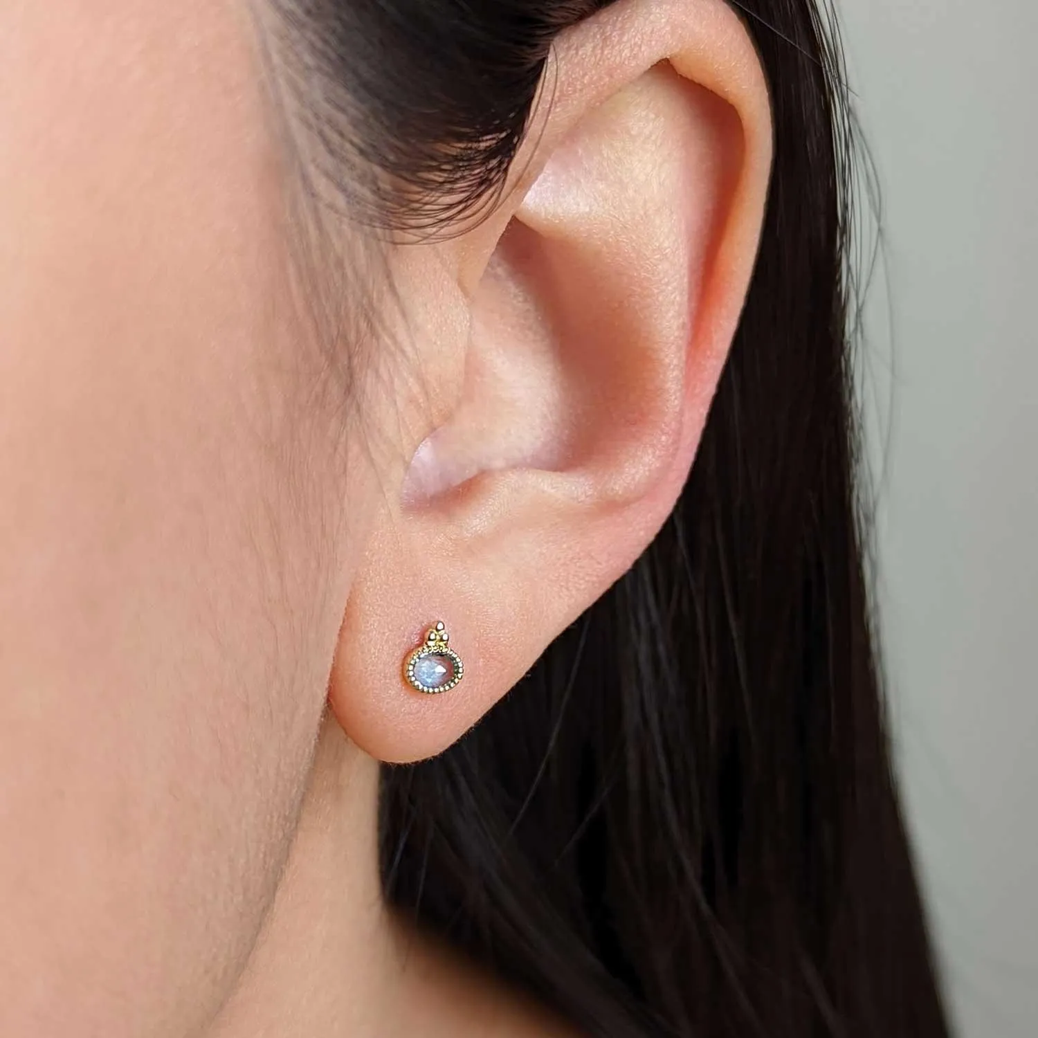 Oval Precious Studs Swiss Blue Topaz - 18k Gold