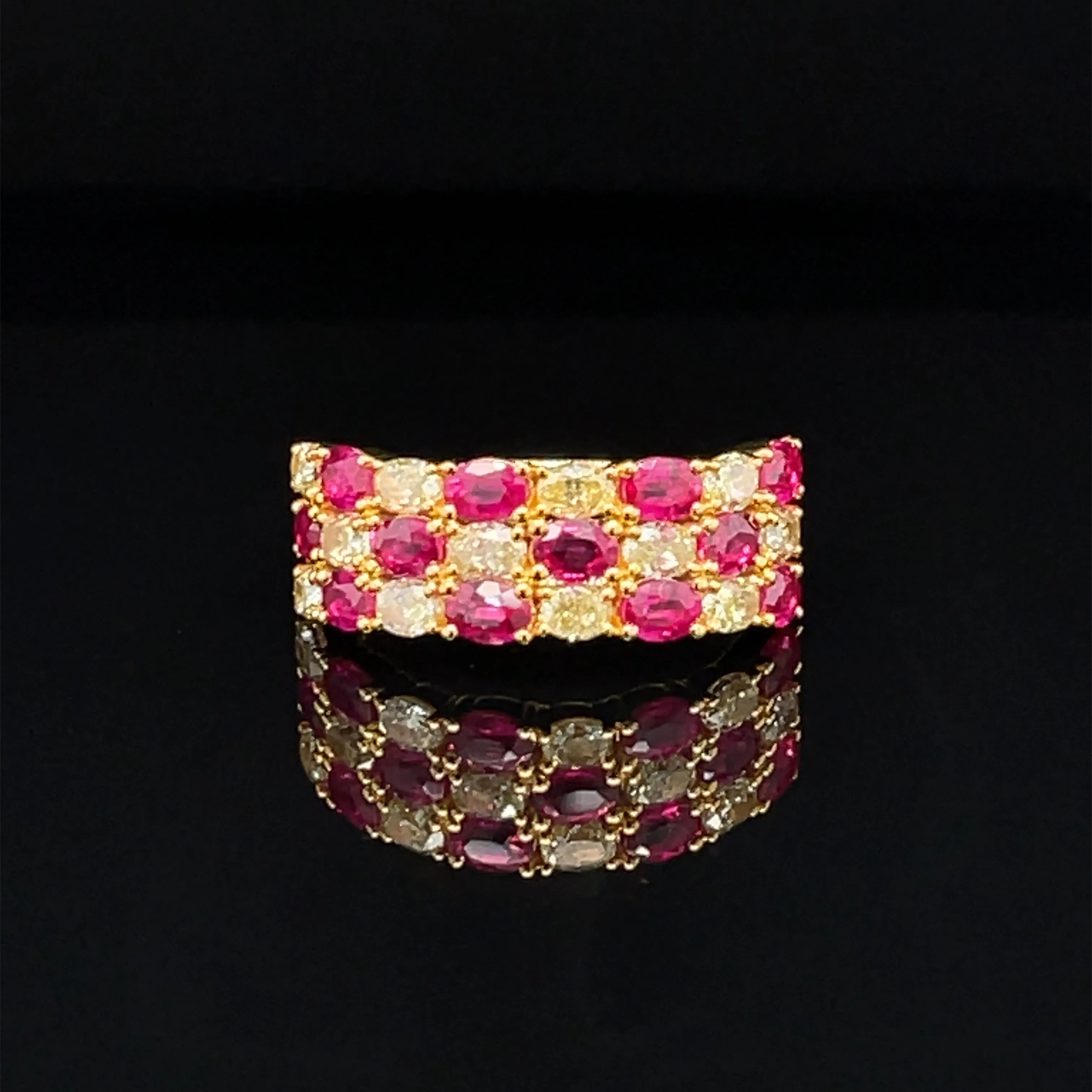 Oval Ruby & Diamond Triple Row  Ring in 18k Two-Tone Gold - #524 - RGRUB106817