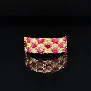 Oval Ruby & Diamond Triple Row  Ring in 18k Two-Tone Gold - #524 - RGRUB106817