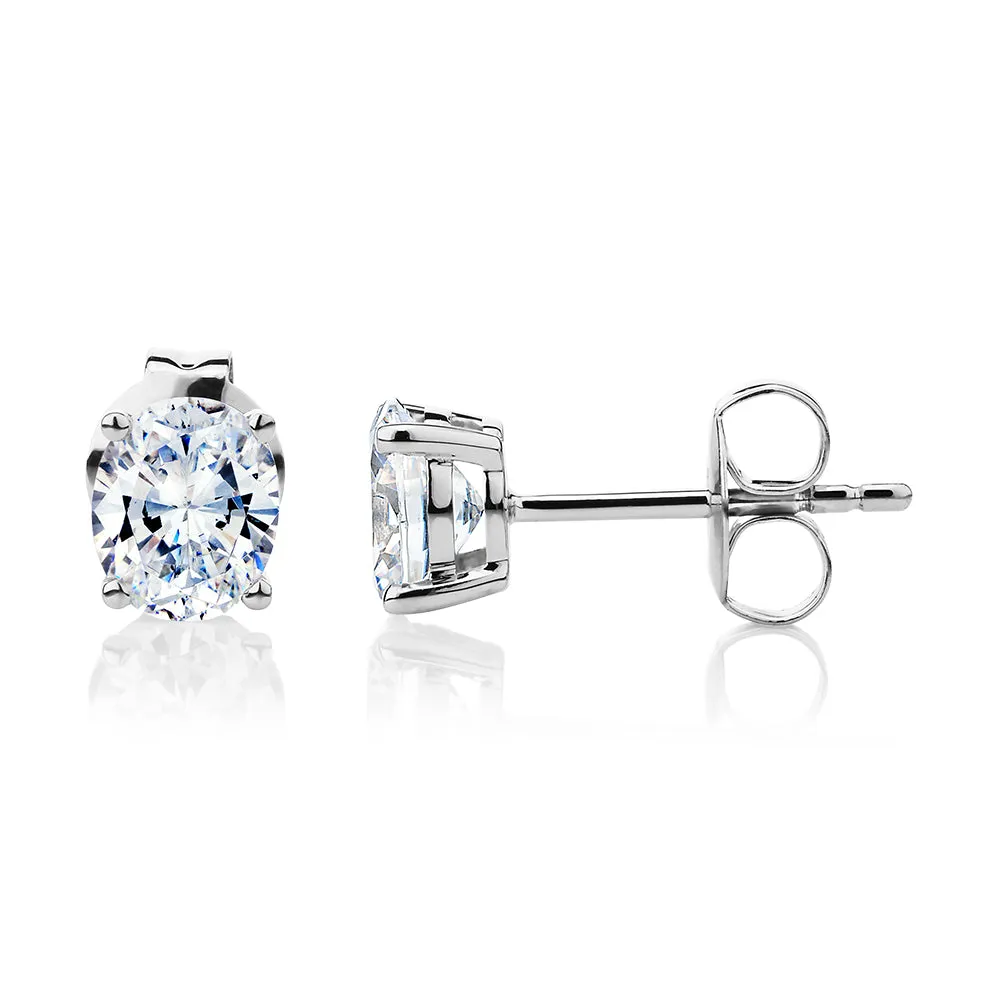 Oval stud earrings with 1.22 carats* of diamond simulants in 10 carat white gold