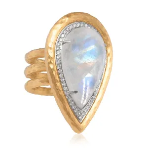 Pamela Froman Rainbow Moonstone White Diamond One of a Kind Empress Ring