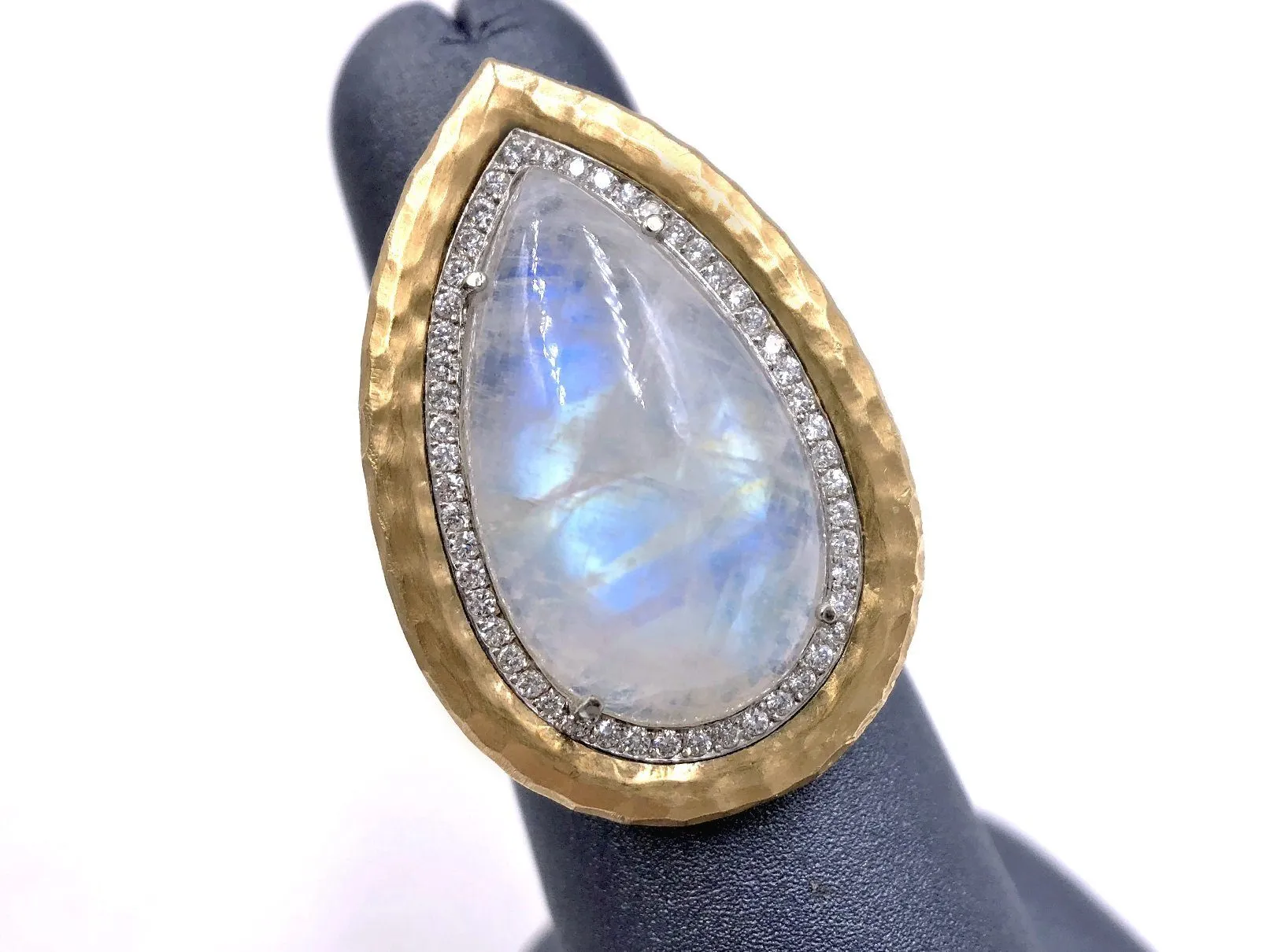 Pamela Froman Rainbow Moonstone White Diamond One of a Kind Empress Ring