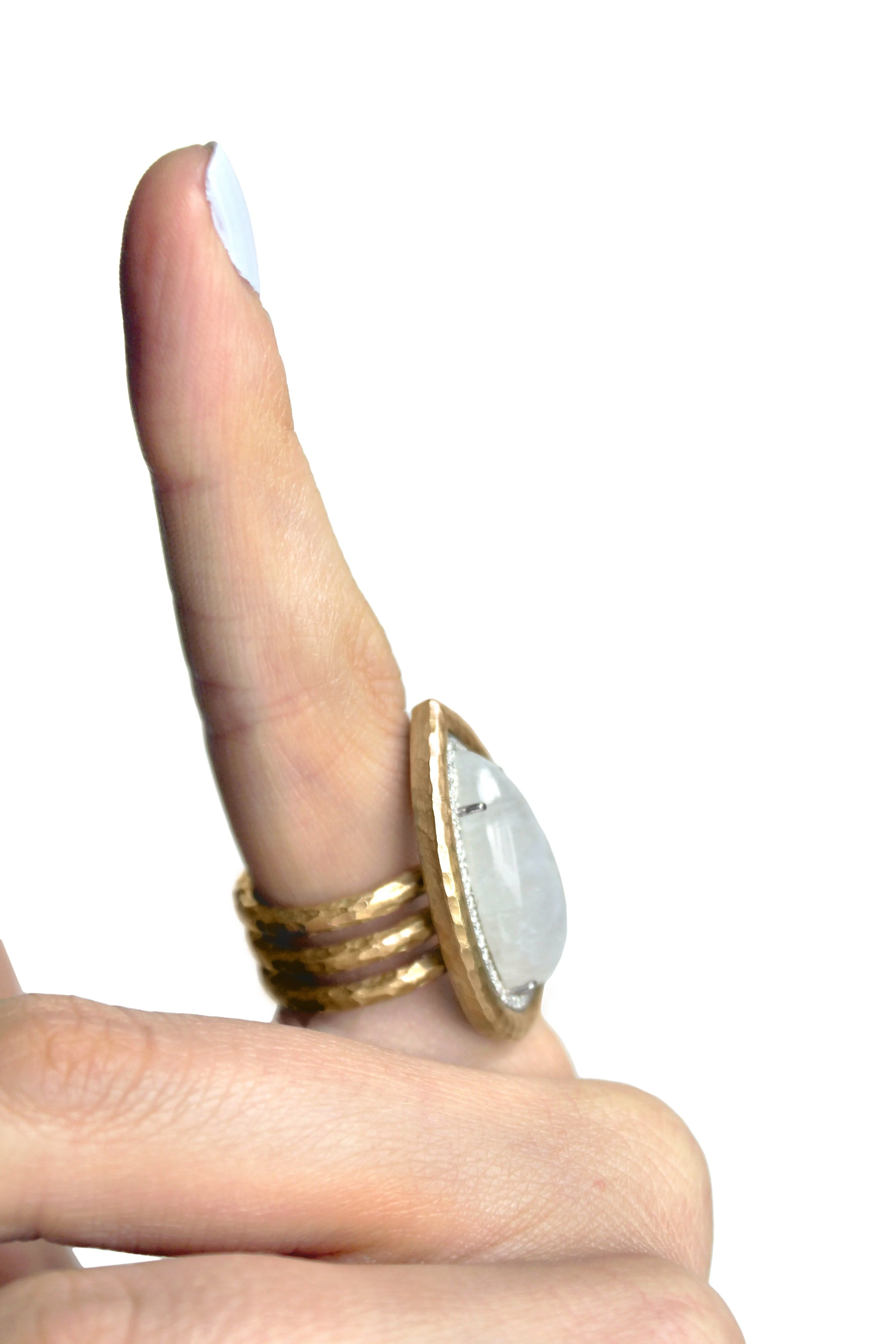 Pamela Froman Rainbow Moonstone White Diamond One of a Kind Empress Ring