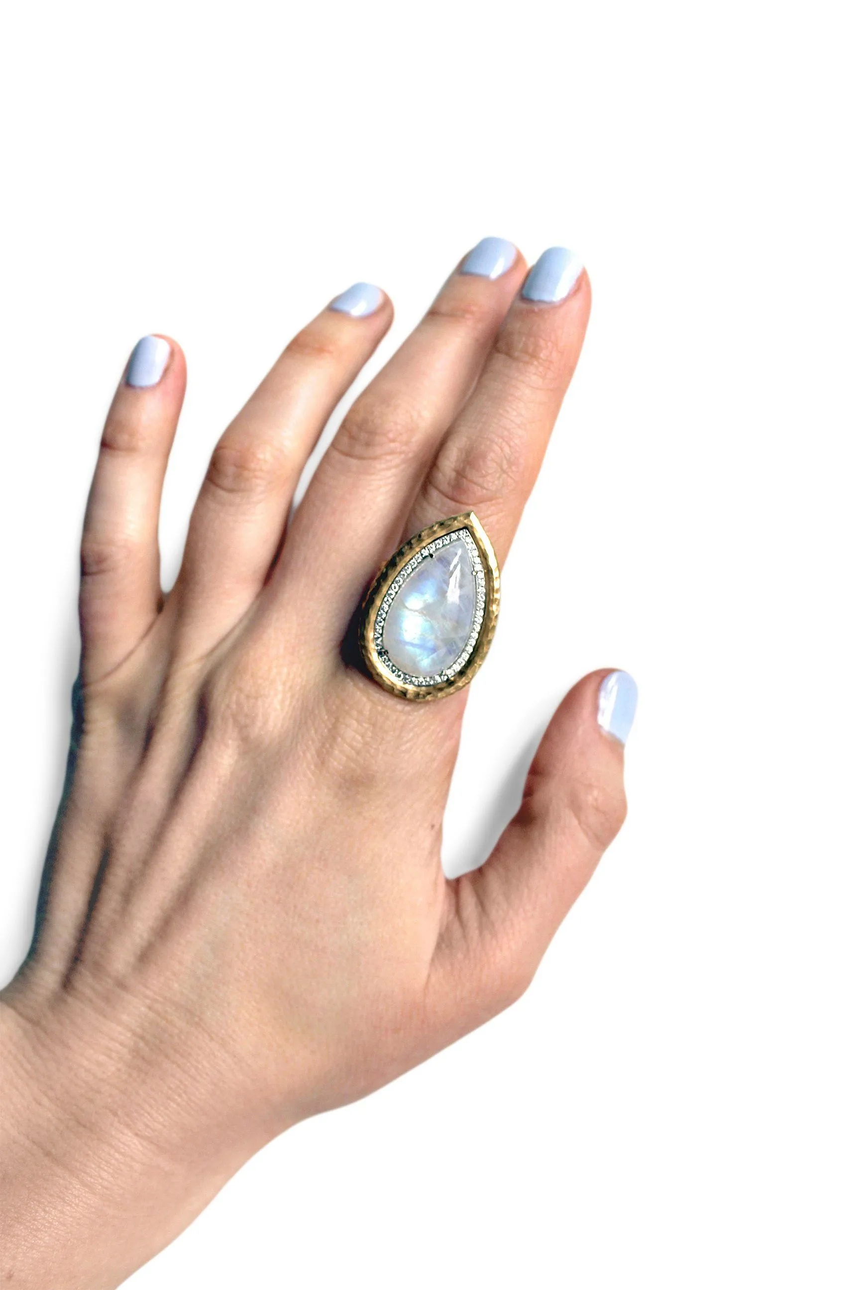 Pamela Froman Rainbow Moonstone White Diamond One of a Kind Empress Ring
