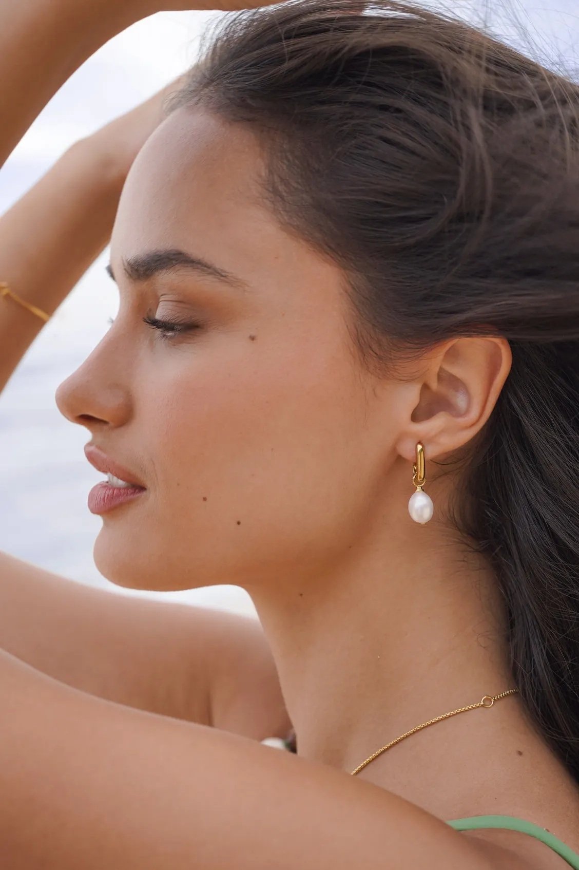 Pearl Drop Link Earrings