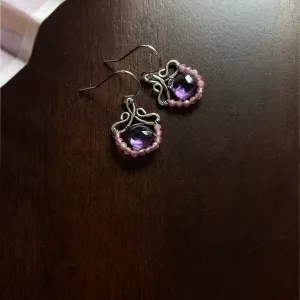 Petunia - Amethyst, Pink Tourmaline Sterling Sliver Earrings