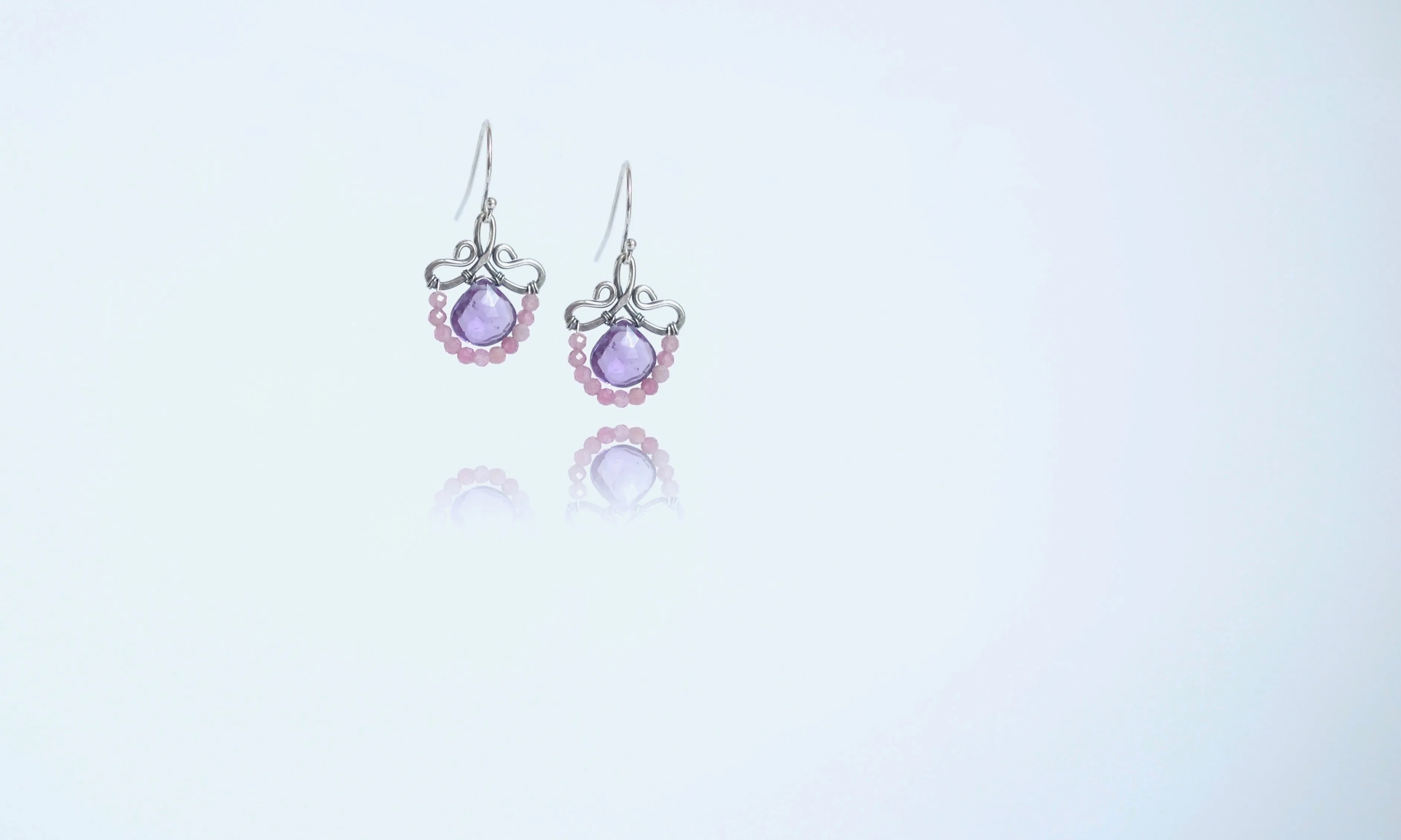 Petunia - Amethyst, Pink Tourmaline Sterling Sliver Earrings