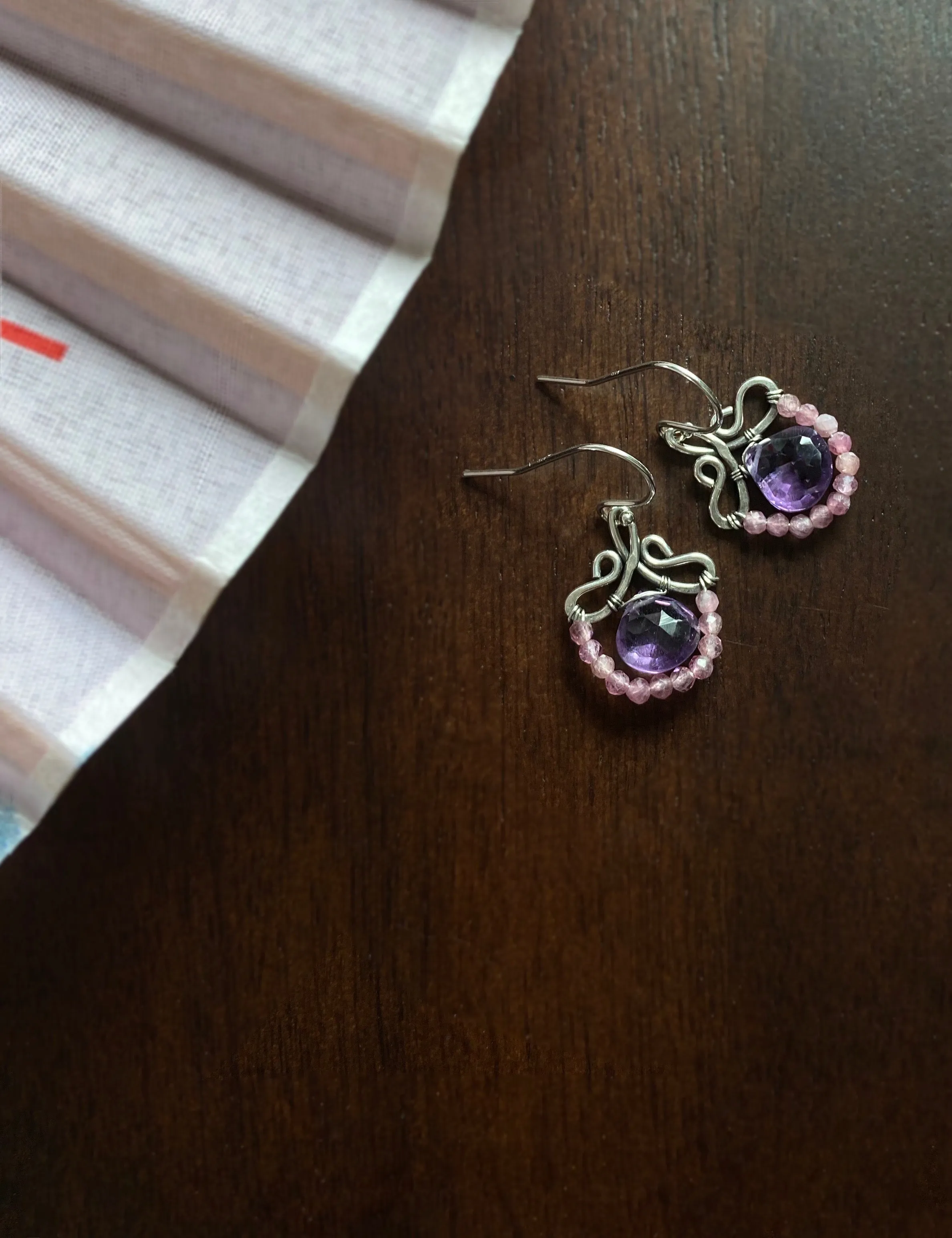 Petunia - Amethyst, Pink Tourmaline Sterling Sliver Earrings