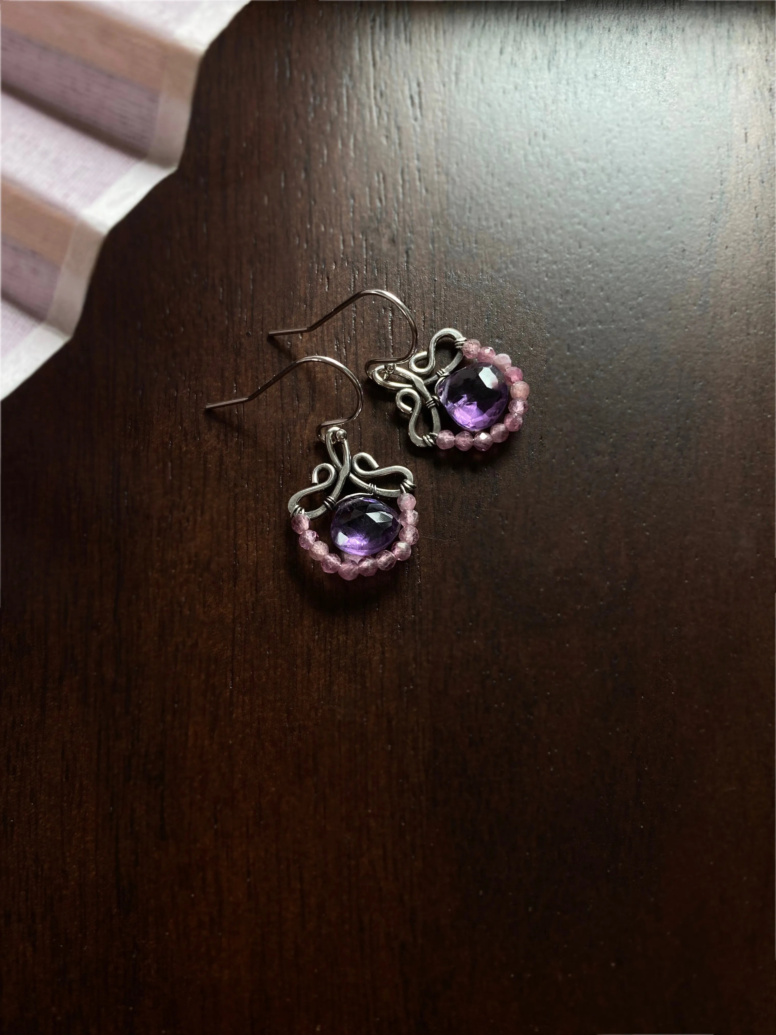 Petunia - Amethyst, Pink Tourmaline Sterling Sliver Earrings